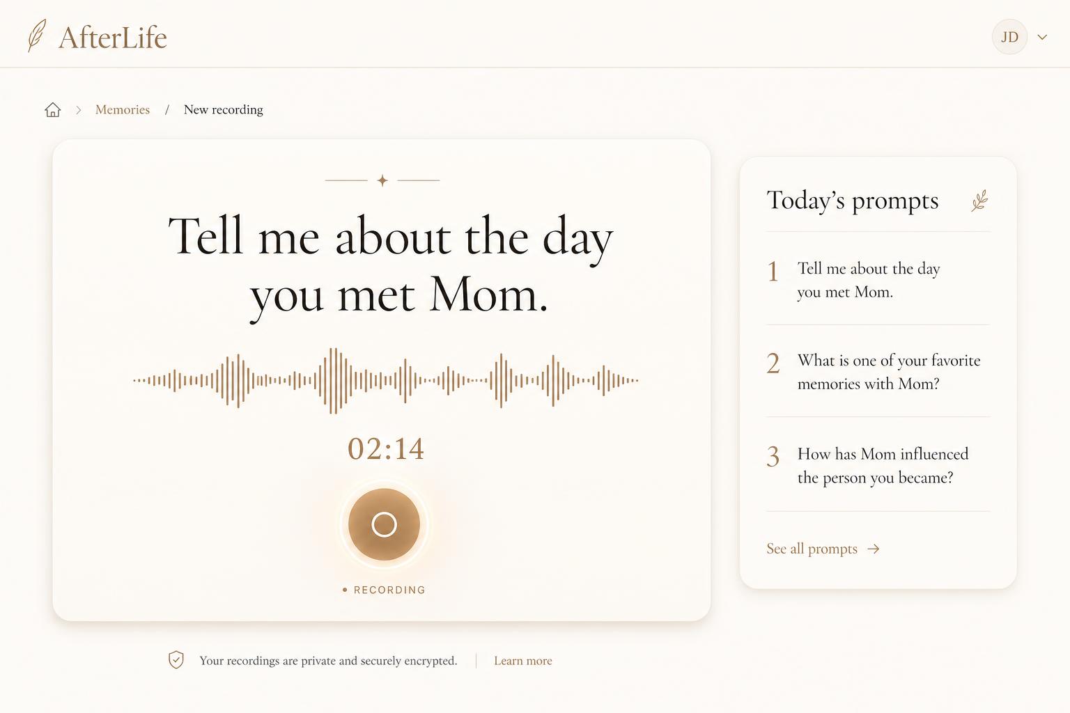 AfterLife daily recording prompt with waveform